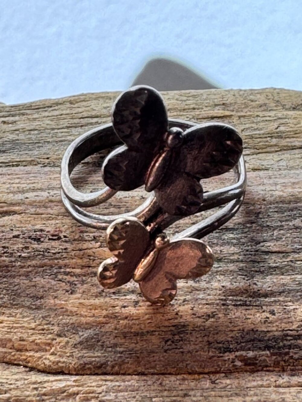 925 Sterling Silver 10K Gold Butterfly Wrap Ring Turkey Sz 6.5 Mixed Metal